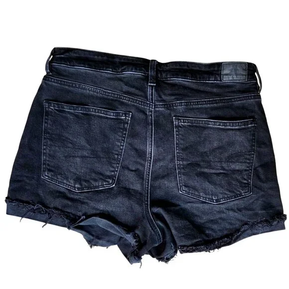 American Eagle Black Cut Off High Rise Stretch Denim Jean Shorts Women's Size 12 - Picture 2 of 7